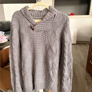 Gray Cable Knit Shawl Collar Sweater